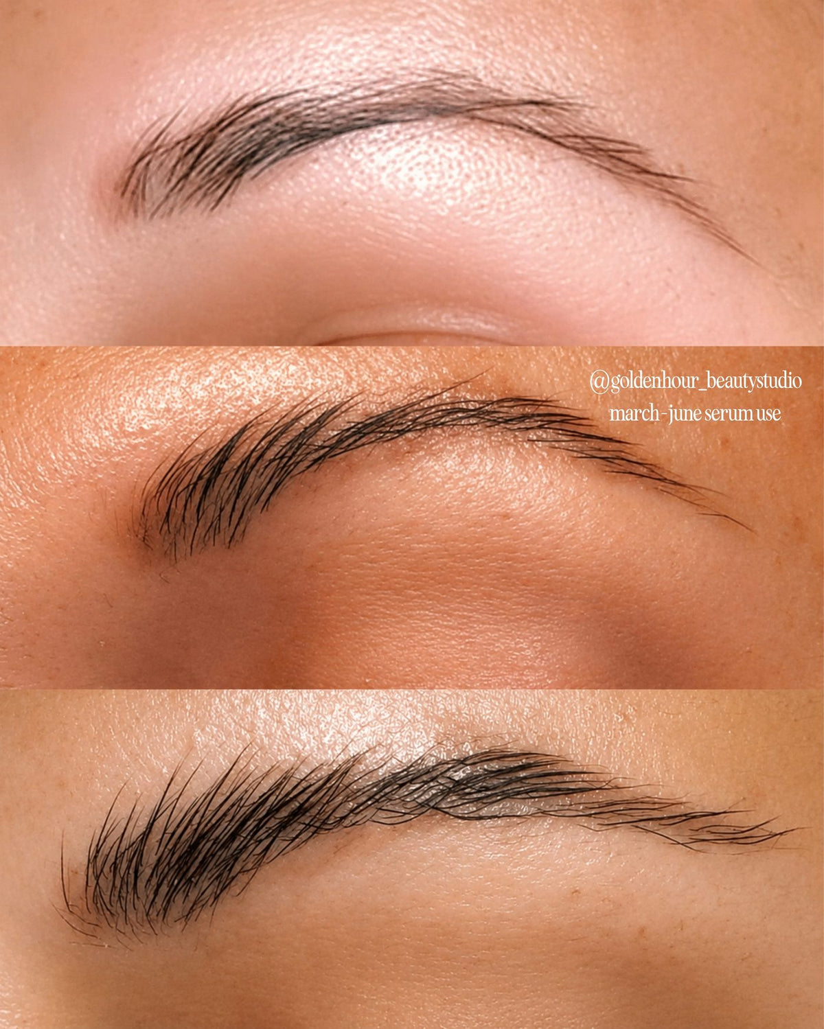 Light Heart brow serum before and after over three months of use
